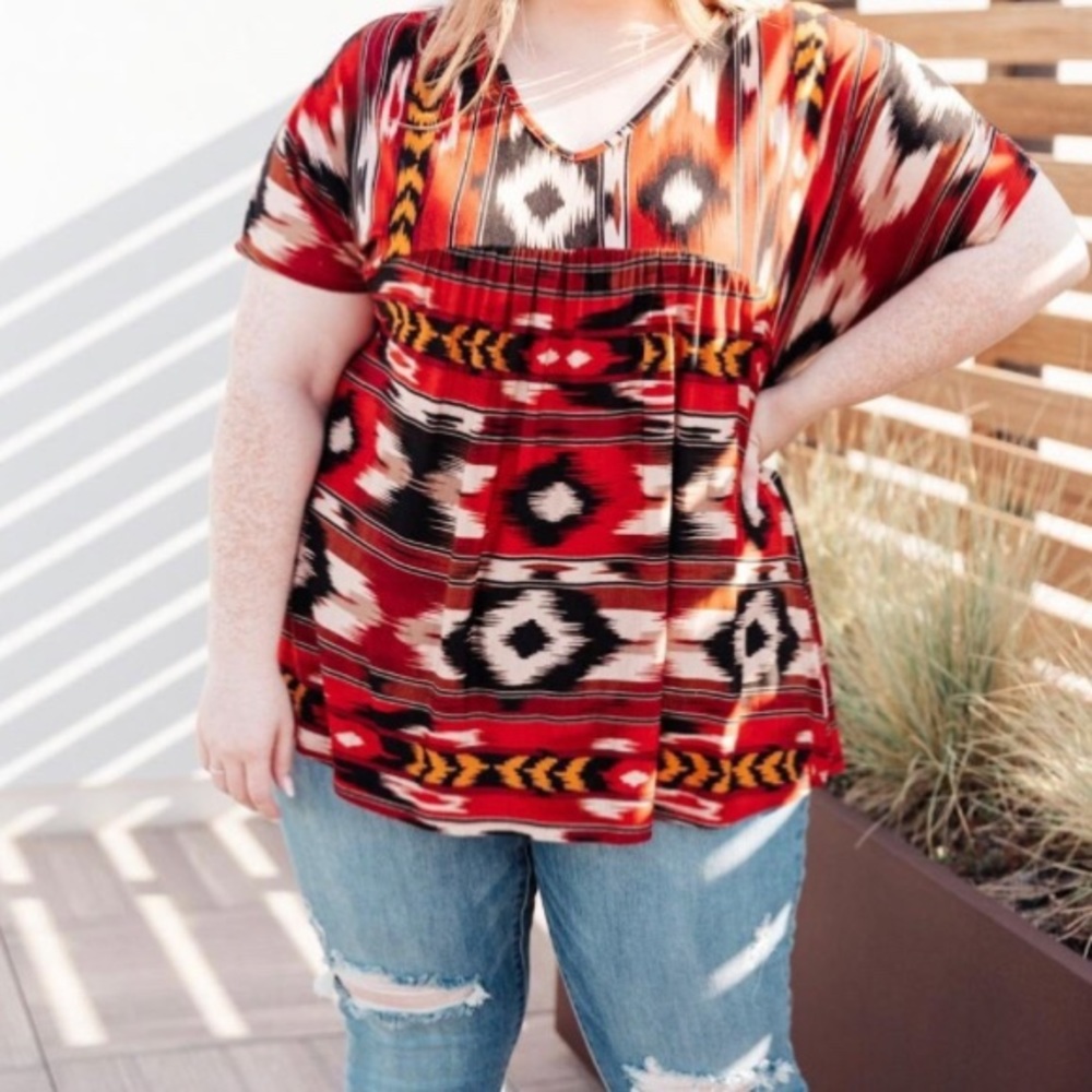 ⭐️Haptics by Holly Harper Abstract Boho Bohemian Aztec Tribal Top Plus Size 2X
